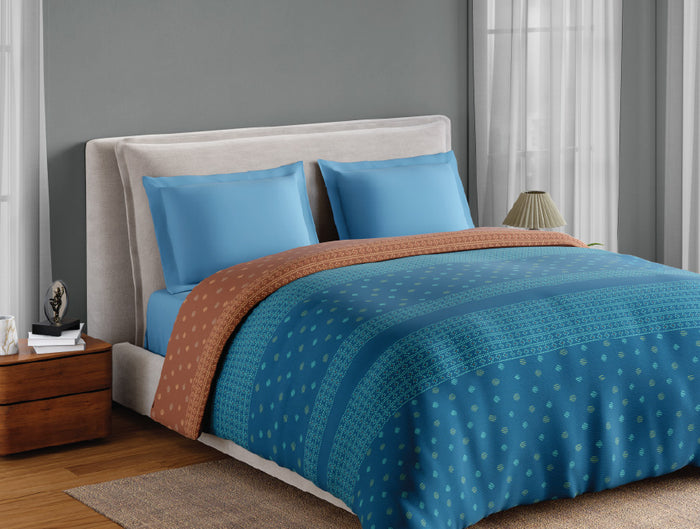 Spaces Fiora 100% Cotton 144 TC Percale Ornate Permium Double Duvet Cover, Blue