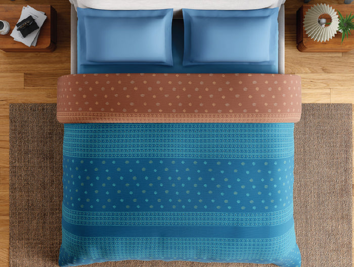 Spaces Fiora 100% Cotton 144 TC Percale Ornate Permium Double Duvet Cover, Blue