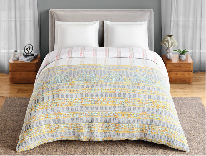 Spaces Fiora 100% Cotton 144 TC Percale Ornate Permium Double Duvet Cover, Light Grey