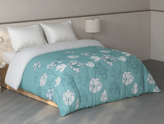 Spaces Fiora 100% Cotton Floral Light Teal Double Quilt - 88 x 106 Inches