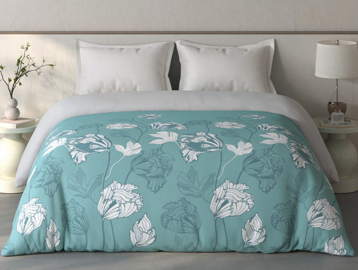 Spaces Fiora 100% Cotton Floral Light Teal Double Quilt - 88 x 106 Inches