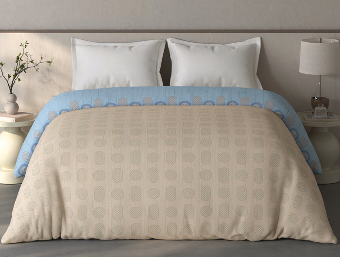 Spaces Fiora 100% Cotton Geometric Beige Double Quilt - 88 x 106 Inches
