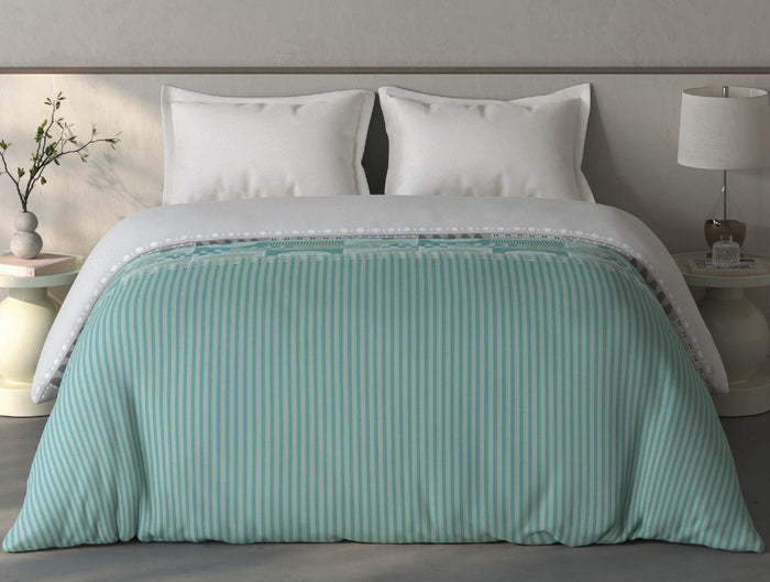 Spaces Fiora 100% Cotton Geometric Light Green Double Quilt - 88 x 106 Inches
