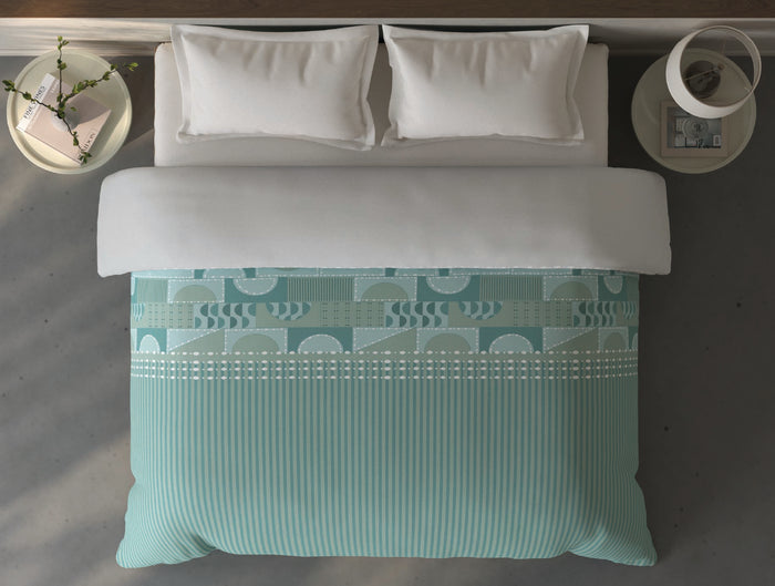 Spaces Fiora 100% Cotton Geometric Light Green Double Quilt - 88 x 106 Inches