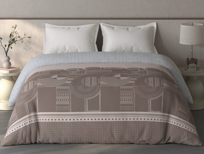 Spaces Fiora 100% Cotton Geometric Light Taupe Double Quilt - 88 x 106 Inches