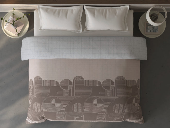 Spaces Fiora 100% Cotton Geometric Light Taupe Double Quilt - 88 x 106 Inches