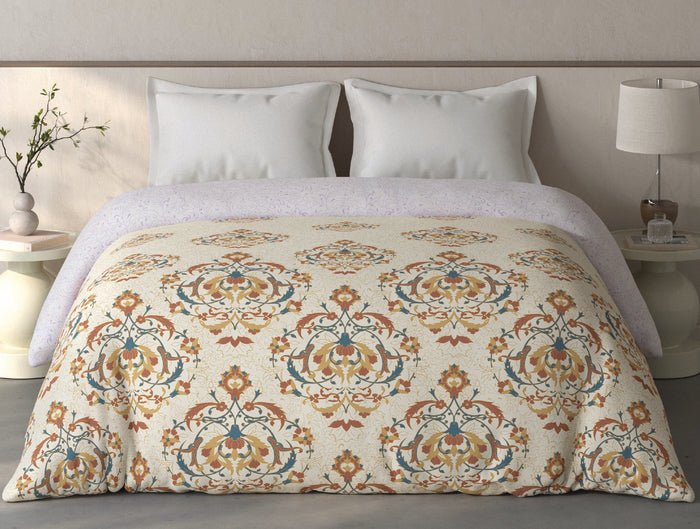 Spaces Fiora 100% Cotton Ornate Cream Double Quilt - 88 x 106 Inches