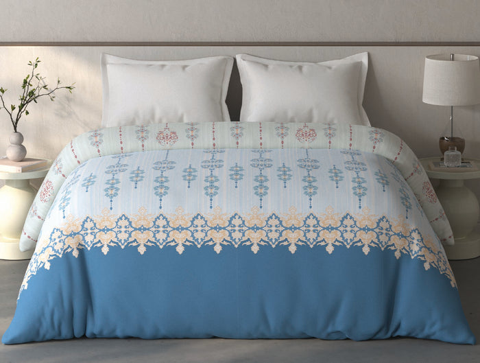 Spaces Fiora 100% Cotton Ornate Light Blue Double Quilt - 88 x 106 Inches