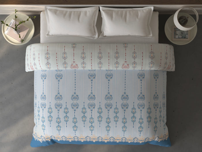 Spaces Fiora 100% Cotton Ornate Light Blue Double Quilt - 88 x 106 Inches