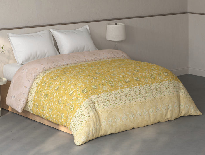 Spaces Fiora 100% Cotton Ornate Light Yellow Double Quilt - 88 x 106 Inches