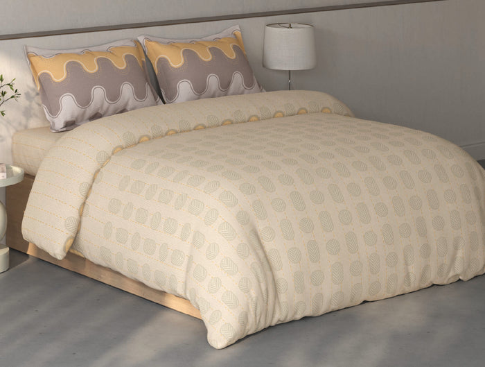 Spaces Fiora Beige Geometric 100% Cotton Large Bedsheet with 2 Pillow Covers - 108 x 108 Inches