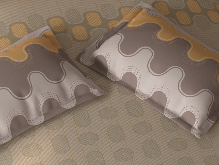 Spaces Fiora Beige Geometric 100% Cotton Large Bedsheet with 2 Pillow Covers - 108 x 108 Inches
