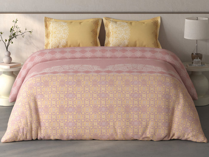 Spaces Fiora Blush Ornate 100% Cotton Large Bedsheet with 2 Pillow Covers - 108 x 108 Inches