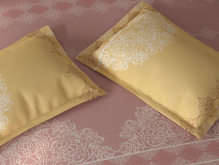Spaces Fiora Blush Ornate 100% Cotton Large Bedsheet with 2 Pillow Covers - 108 x 108 Inches