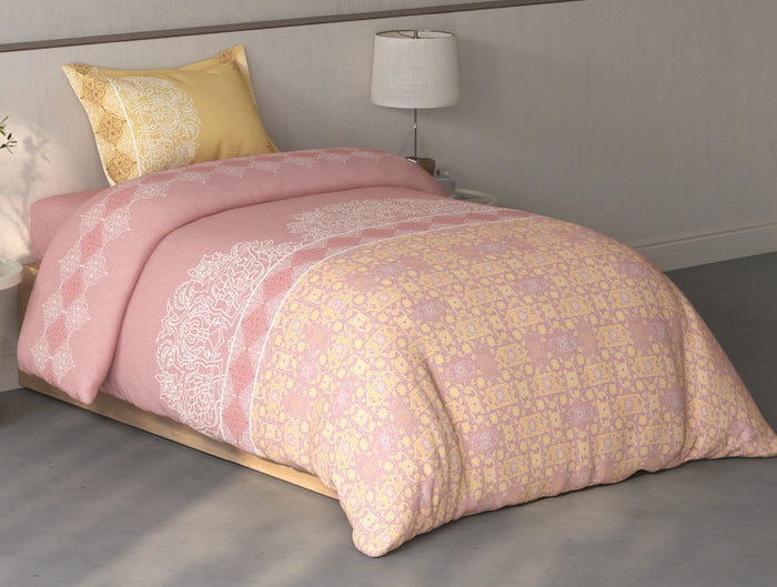 Spaces Fiora Blush Ornate 100% Cotton Single Bedsheet with 1 Pillow Covers - 59 x 89 Inches
