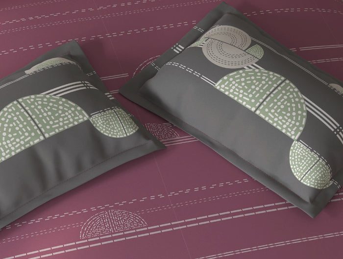 Spaces Fiora Dark Blush Geometric 100% Cotton Large Bedsheet with 2 Pillow Covers - 108 x 108 Inches