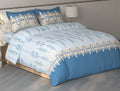 Spaces Fiora Light Blue Ornate 100% Cotton Large Bedsheet with 2 Pillow Covers - 108 x 108 Inches