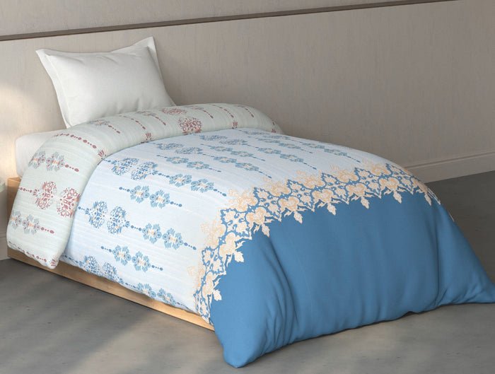 Spaces Fiora Light Blue Ornate 100% Cotton Single Quilt - 59 x 86 Inches
