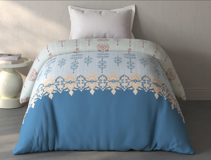 Spaces Fiora Light Blue Ornate 100% Cotton Single Quilt - 59 x 86 Inches