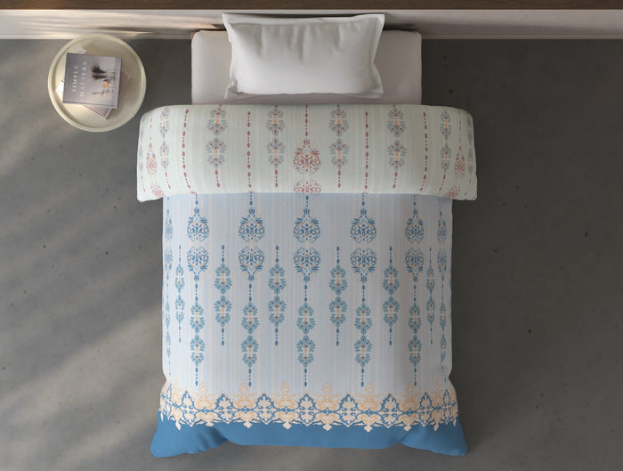 Spaces Fiora Light Blue Ornate 100% Cotton Single Quilt - 59 x 86 Inches