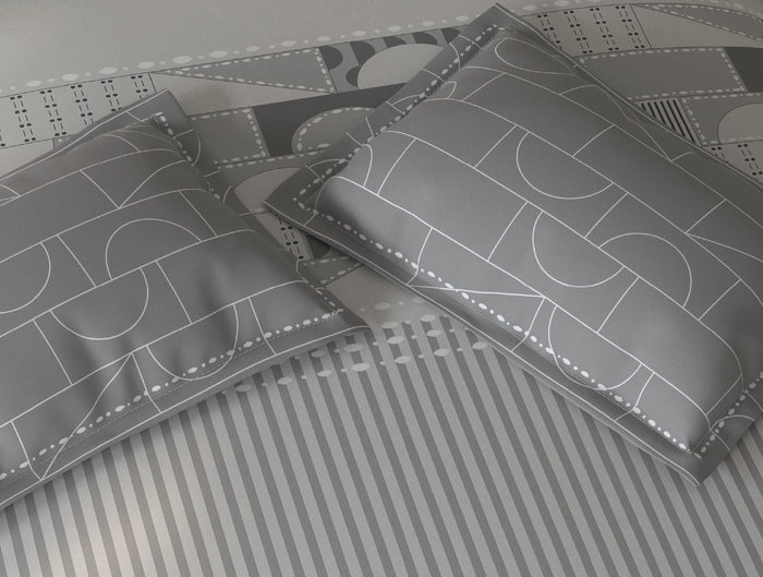 Spaces Fiora Light Grey Geometric 100% Cotton Large Bedsheet with 2 Pillow Covers - 108 x 108 Inches