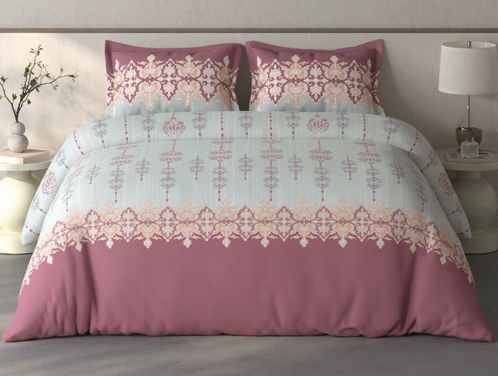 Spaces Fiora Light Grey Ornate 100% Cotton Large Bedsheet with 2 Pillow Covers - 108 x 108 Inches