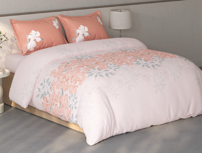 Spaces Fiora Light Pink Floral 100% Cotton Large Bedsheet with 2 Pillow Covers - 108 x 108 Inches