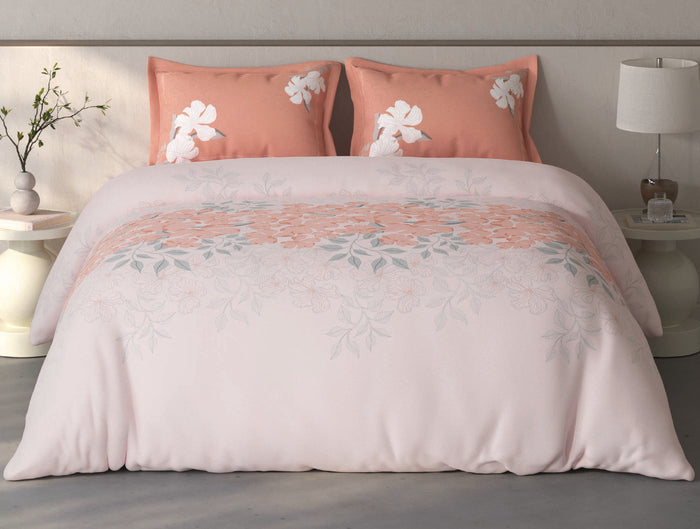 Spaces Fiora Light Pink Floral 100% Cotton Large Bedsheet with 2 Pillow Covers - 108 x 108 Inches