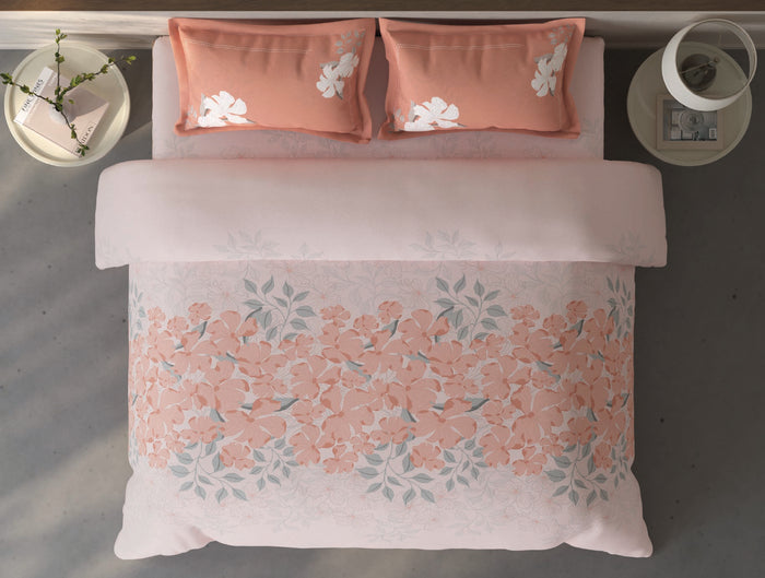 Spaces Fiora Light Pink Floral 100% Cotton Large Bedsheet with 2 Pillow Covers - 108 x 108 Inches