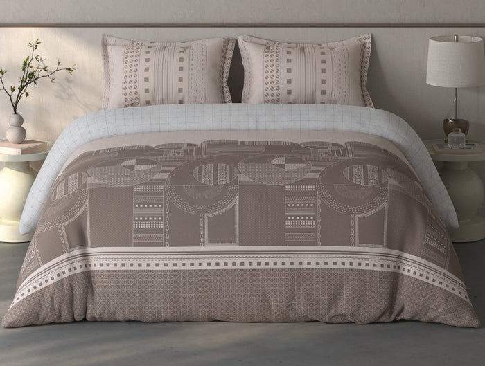 Spaces Fiora Light Taupe Geometric 100% Cotton Bedding Set - 108 x 108 Inches