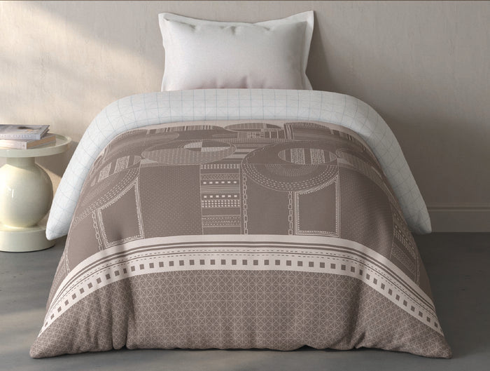 Spaces Fiora Light Taupe Geometric 100% Cotton Single Quilt - 59 x 86 Inches