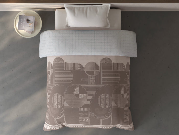 Spaces Fiora Light Taupe Geometric 100% Cotton Single Quilt - 59 x 86 Inches