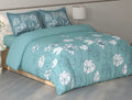 Spaces Fiora Light Teal Floral 100% Cotton Large Bedsheet with 2 Pillow Covers - 108 x 108 Inches