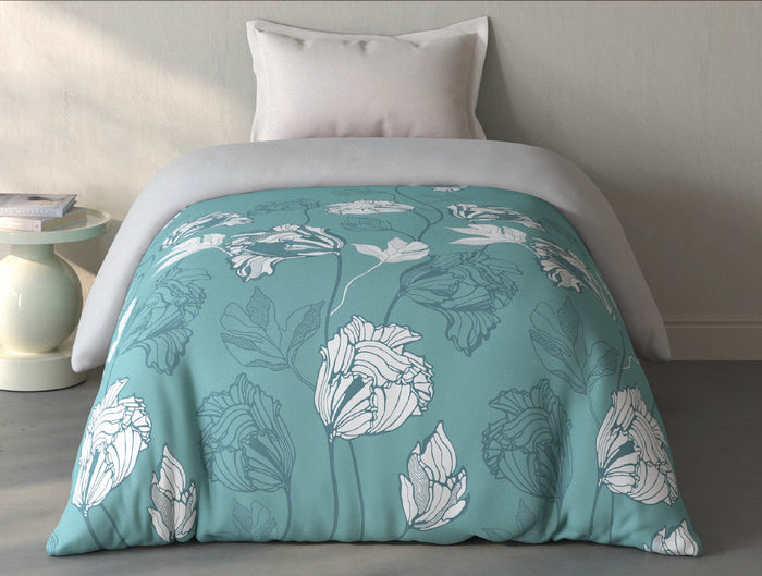 Spaces Fiora Light Teal Floral 100% Cotton Single Quilt - 59 x 86 Inches