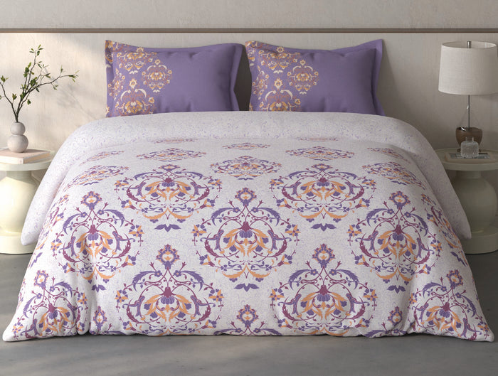 Spaces Fiora Light Violet Ornate 100% Cotton Double Bedsheet with 2 Pillow Covers - 90 x 108 Inches