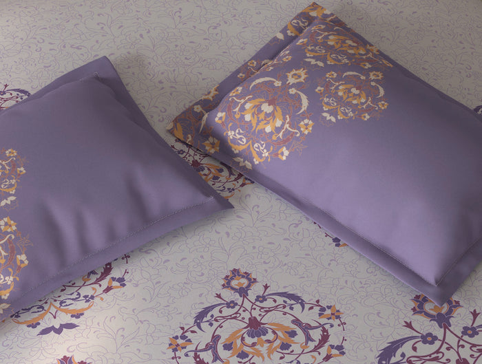 Spaces Fiora Light Violet Ornate 100% Cotton Large Bedsheet with 2 Pillow Covers - 108 x 108 Inches