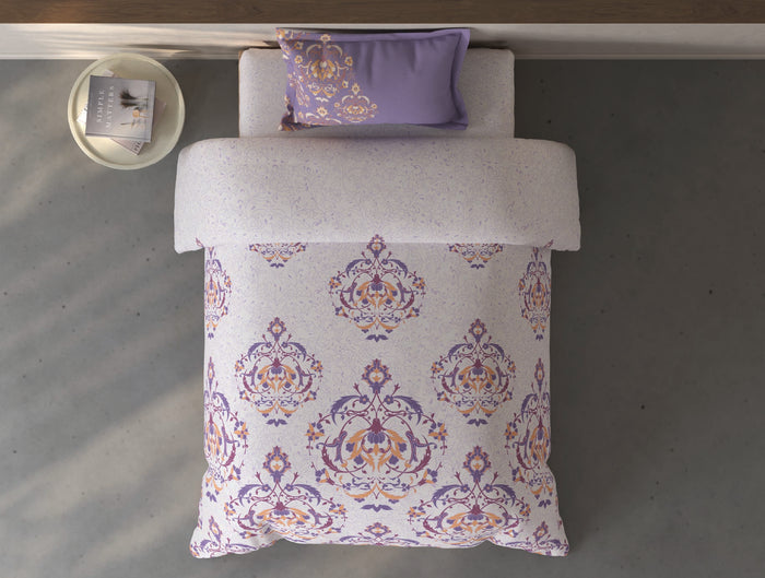 Spaces Fiora Light Violet Ornate 100% Cotton Single Bedsheet with 1 Pillow Covers - 59 x 89 Inches