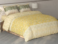 Spaces Fiora Light Yellow Ornate 100% Cotton Large Bedsheet with 2 Pillow Covers - 108 x 108 Inches