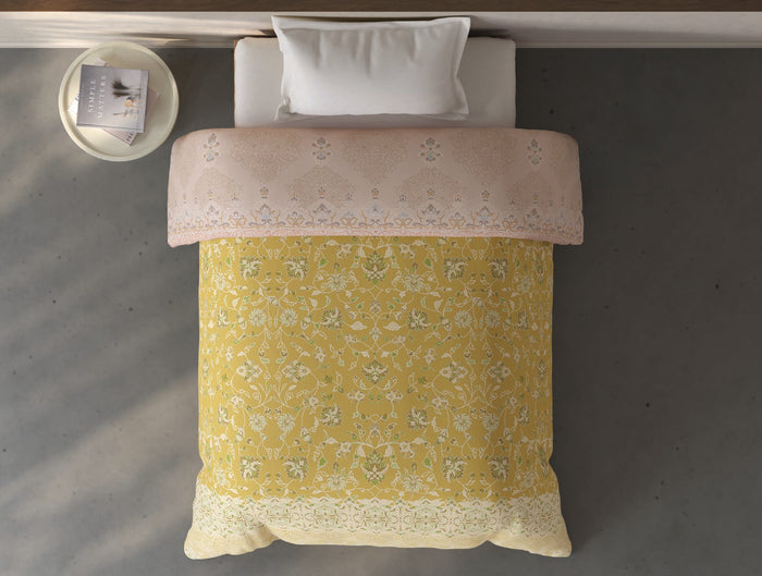 Spaces Fiora Light Yellow Ornate 100% Cotton Single Quilt - 59 x 86 Inches