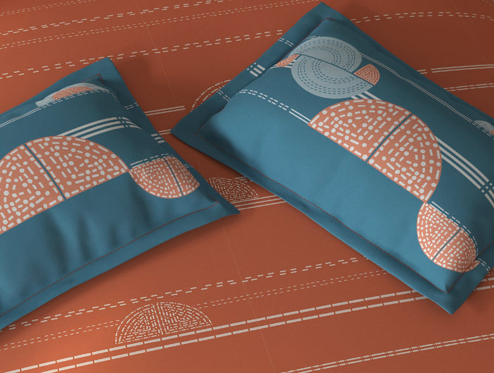 Spaces Fiora Rust Geometric 100% Cotton Large Bedsheet with 2 Pillow Covers - 108 x 108 Inches
