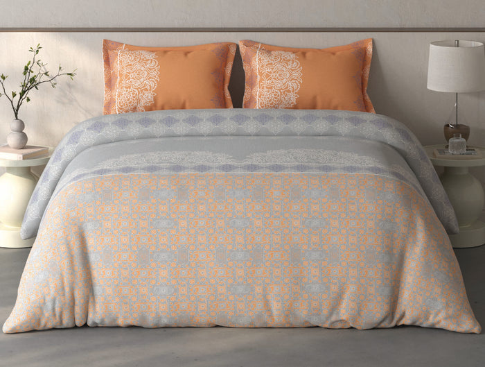 Spaces Fiora Vapur Blue Ornate 100% Cotton Large Bedsheet with 2 Pillow Covers - 108 x 108 Inches