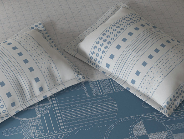 Spaces Fiora White Oynx Geometric 100% Cotton Large Bedsheet with 2 Pillow Covers - 108 x 108 Inches