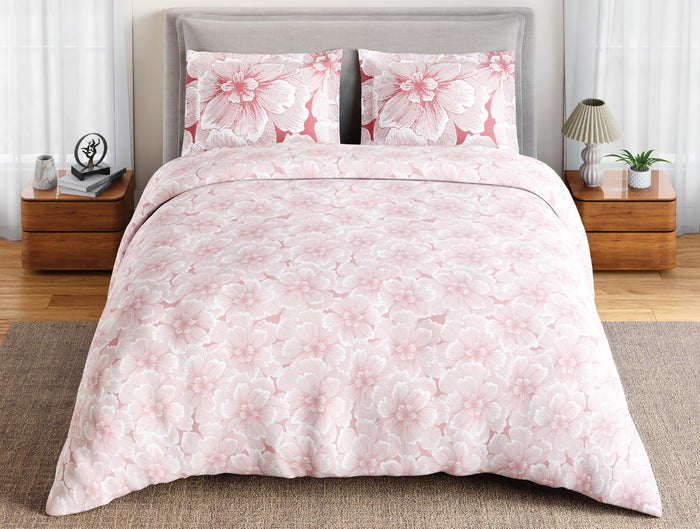 Spaces Flora 100% Cotton 144 TC Percale Floral Double Bedsheet with 2 Pillow Covers, Blush