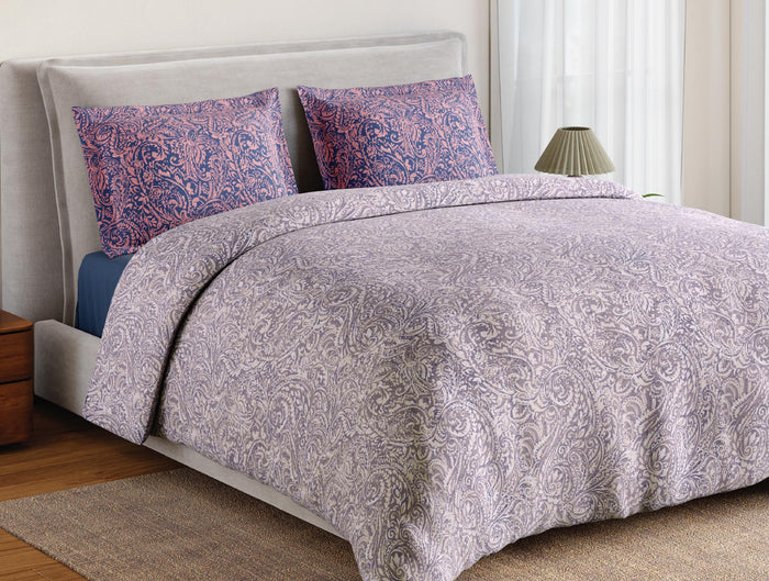 Spaces Flora 100% Cotton 144 TC Percale Floral Double Bedsheet with 2 Pillow Covers, Light Violet