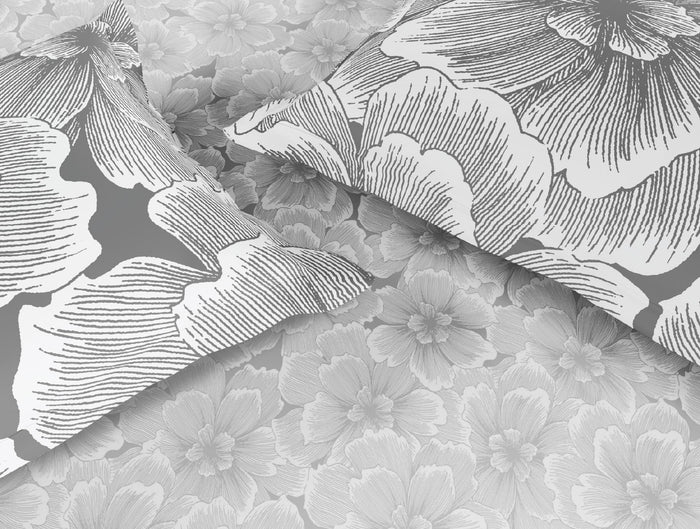 Spaces Flora 100% Cotton 144 TC Percale Floral Double Bedsheet with 2 Pillow Covers, Light Grey