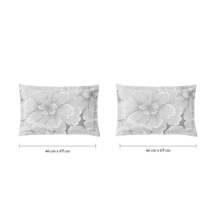 Spaces Flora 100% Cotton 144 TC Percale Floral Fitted King Sheet with 2 Pillow Covers, Light Grey