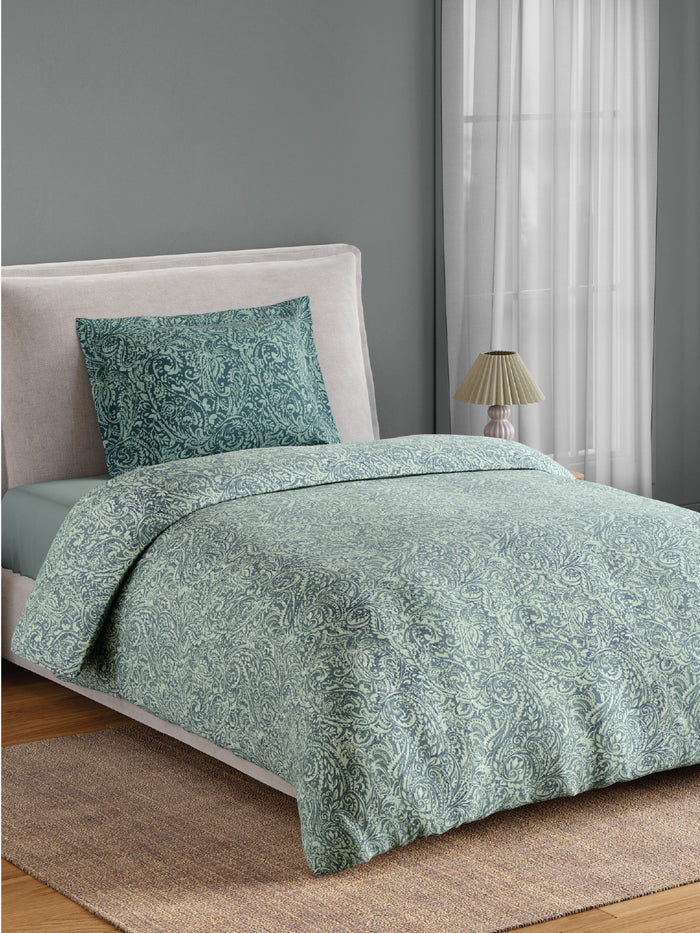 Spaces Flora 100% Cotton 144 TC Percale Floral Single Bedsheet with 1 Pillow Cover, Ice
