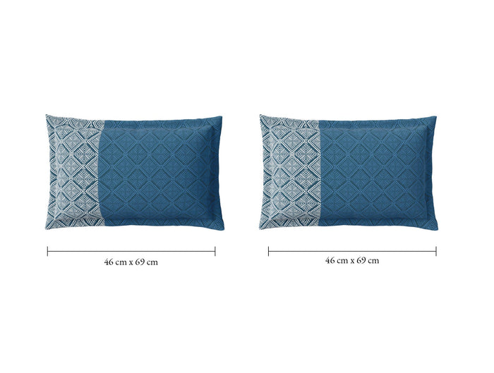 Spaces Flora 100% Cotton 144 TC Percale Geometric Double Bedsheet with 2 Pillow Covers, Dark Blue