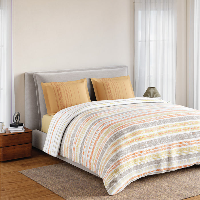 Spaces Flora 100% Cotton 144 TC Percale Geometric Fitted King Sheet with 2 Pillow Covers, Light Yellow