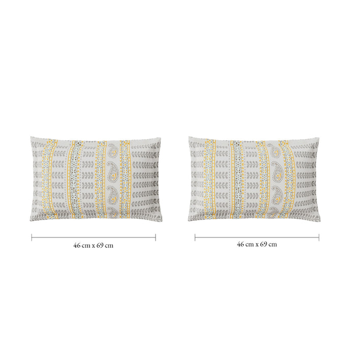 Spaces Flora 100% Cotton 144 TC Percale Ornate Fitted King Sheet with 2 Pillow Covers, Light Grey